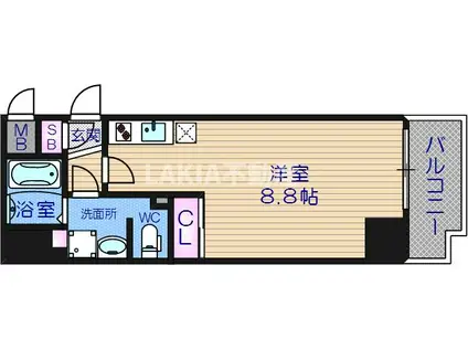 ララプレイス四天王寺夕陽ヶ丘(ワンルーム/9階)の間取り写真