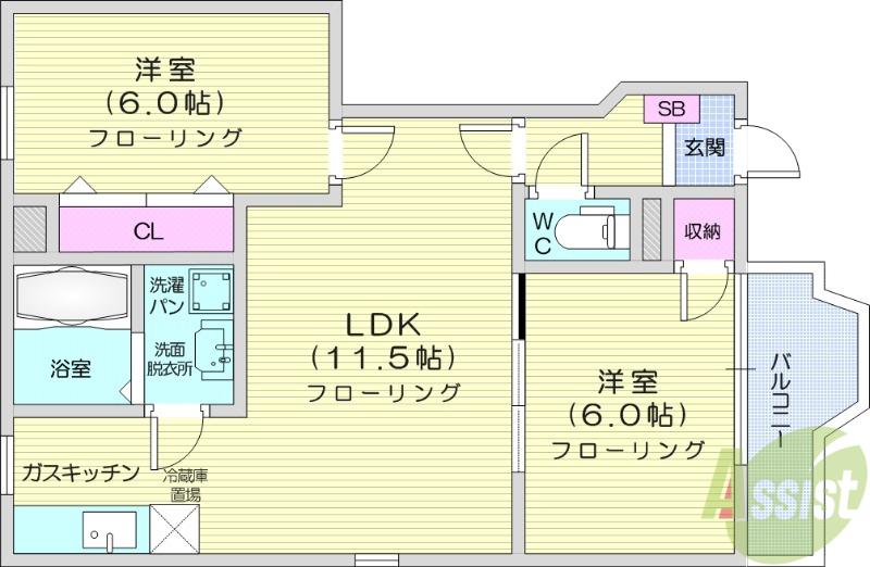 フィオーレD(2LDK/1階)の間取り写真