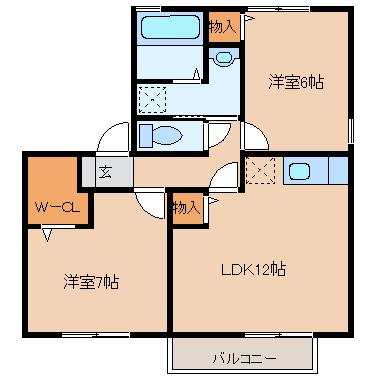 ベルデS(2LDK/1階)の間取り写真