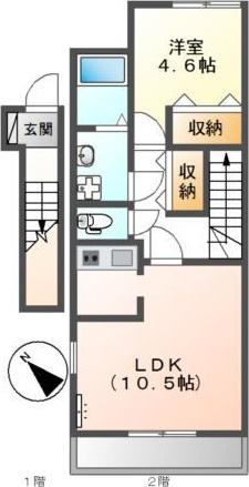 プランドール・三津屋(1LDK/2階)の間取り写真