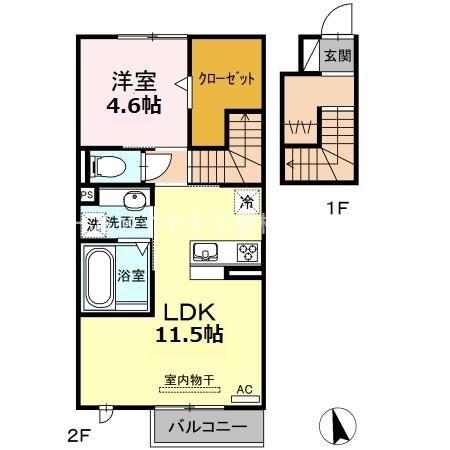 豊橋鉄道東田本線 井原駅(愛知) 徒歩2分 2階建 築8年(1LDK/2階)の間取り写真