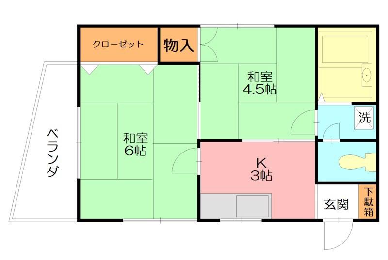 嶋津コーポ(2K/2階)の間取り写真