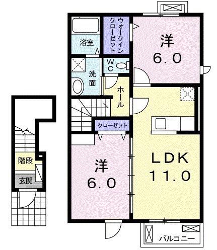 トラステージ・II(2LDK/2階)の間取り写真