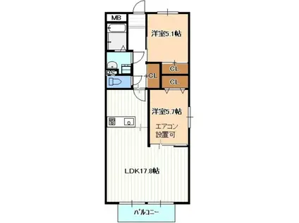 コーポ大門(2LDK/2階)の間取り写真