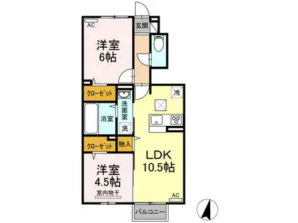 アヴィータ(2LDK/1階)の間取り写真