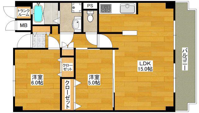 ルミエール桃山(2LDK/4階)の間取り写真
