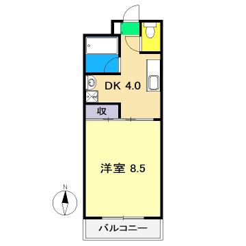 Aクイック(1DK/3階)の間取り写真