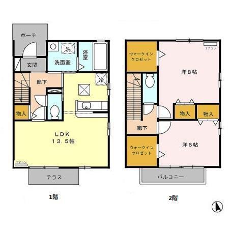 ウィルコート厚木(2LDK/2階)の間取り写真