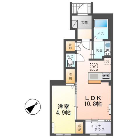 ひたちなか市足崎字原 アパートI期(1LDK/1階)の間取り写真