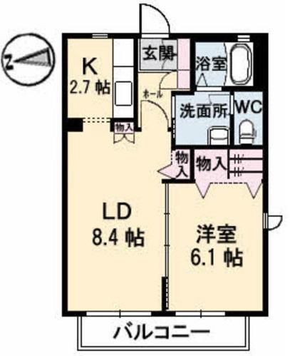 シャーメゾン ココロ(1LDK/2階)の間取り写真