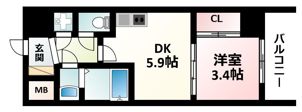 セレニテ新大阪カルム(1DK/10階)の間取り写真