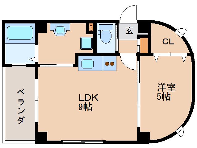 エクセレント天理(1LDK/3階)の間取り写真