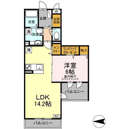 ルミエール大和東(1LDK/2階)の間取り写真