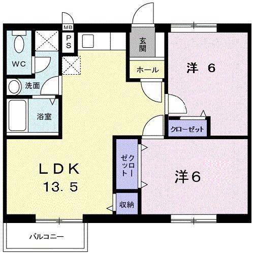 ルミエールいしはらB(2LDK/2階)の間取り写真