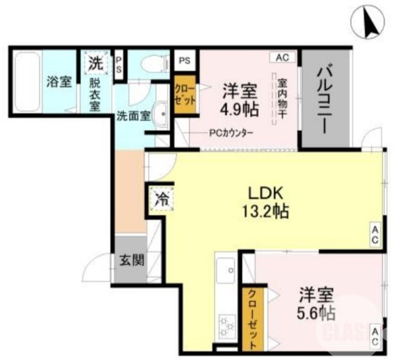 シュトラール鳳(2LDK/1階)の間取り写真