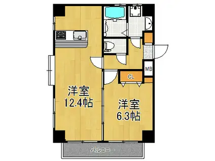 マーヴェル鶴見(1LDK/2階)の間取り写真