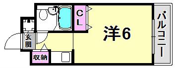 瑠璃甲東園(ワンルーム/5階)の間取り写真