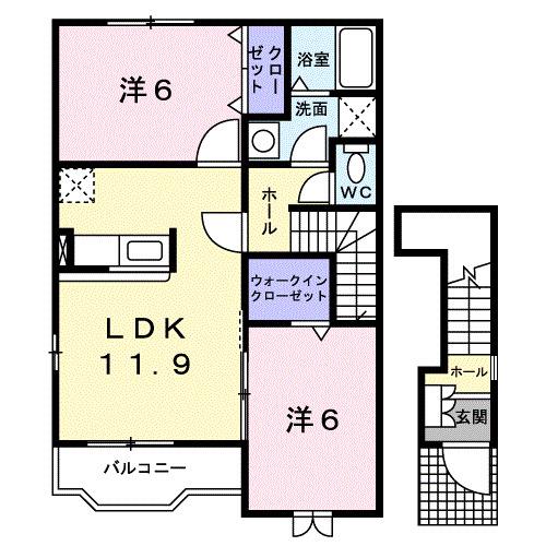 カルムメゾン(2LDK/2階)の間取り写真