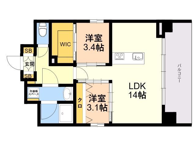 MODERN ASPIRATION 箱崎AXIA(2LDK/4階)の間取り写真