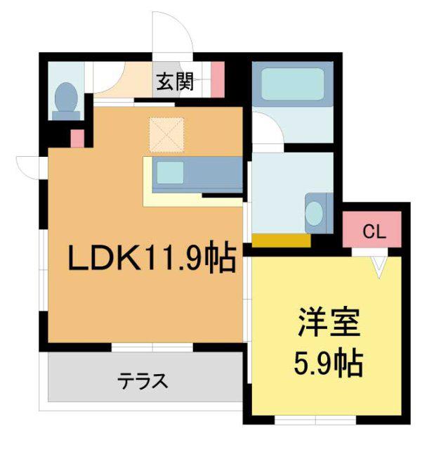 ユーモリスII(1LDK/1階)の間取り写真