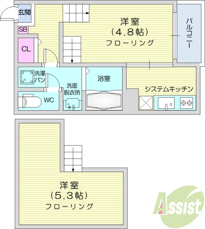 ハーモニーテラス西中田7(ワンルーム/1階)の間取り写真