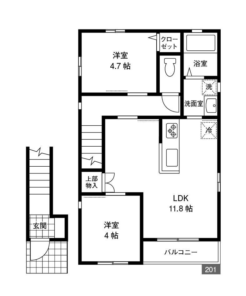カーサ小田栄(2LDK/2階)の間取り写真