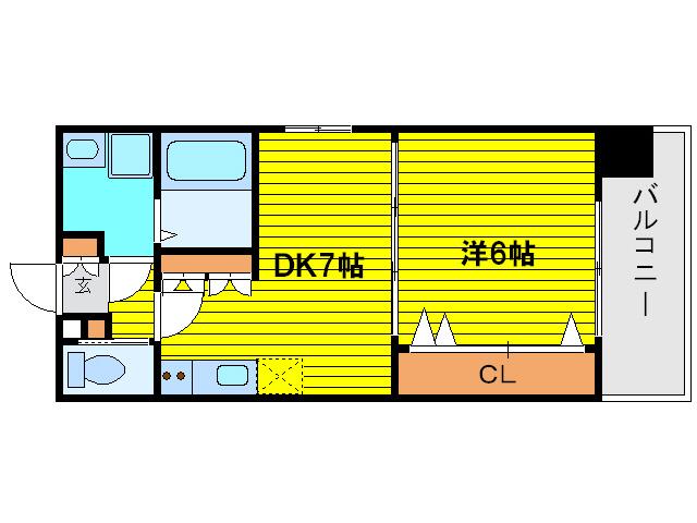 クリスタルグランツ谷町(1DK/4階)の間取り写真