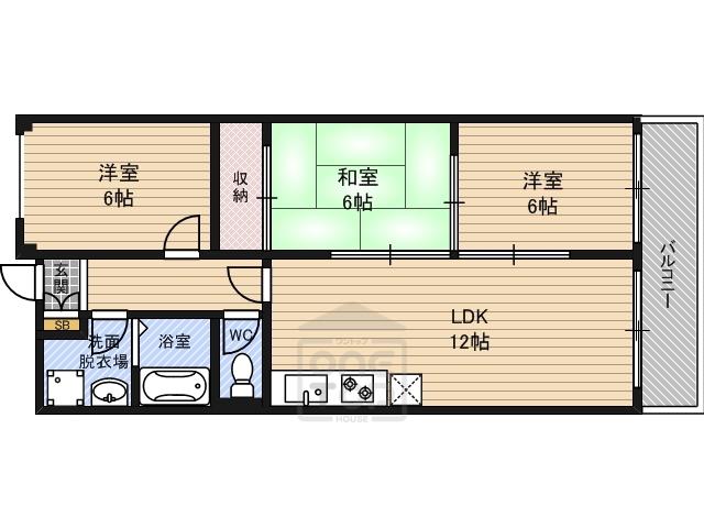 ホステリア(3LDK/3階)の間取り写真