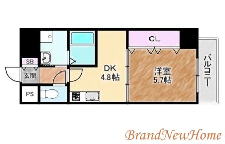 宿院西TKハイツ2号館(1DK/7階)の間取り写真