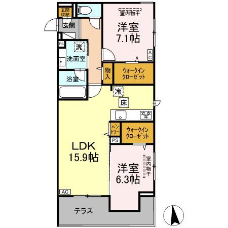 GRAND VIEW KAI(2LDK/1階)の間取り写真