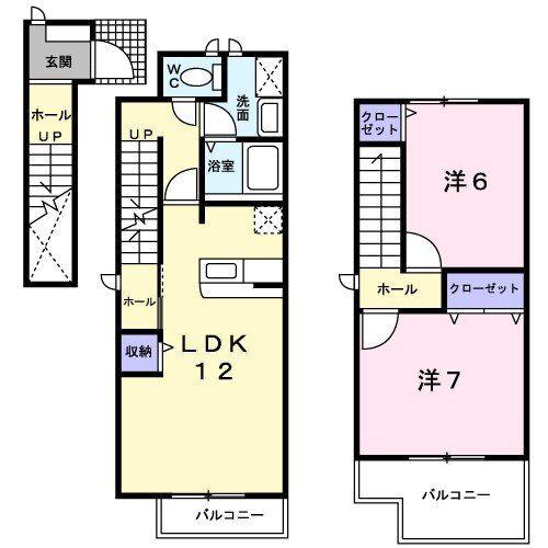 グランド-ルB(2LDK/2階)の間取り写真
