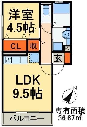 サンハイム三郷(1LDK/1階)の間取り写真