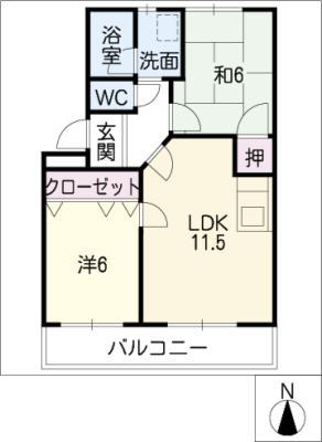 ブランドヒルA(2LDK/2階)の間取り写真