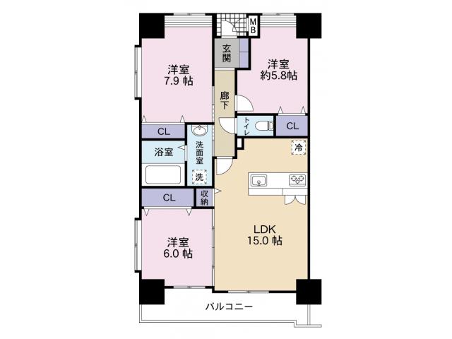 フォーストリングス 竪町(3LDK/12階)の間取り写真