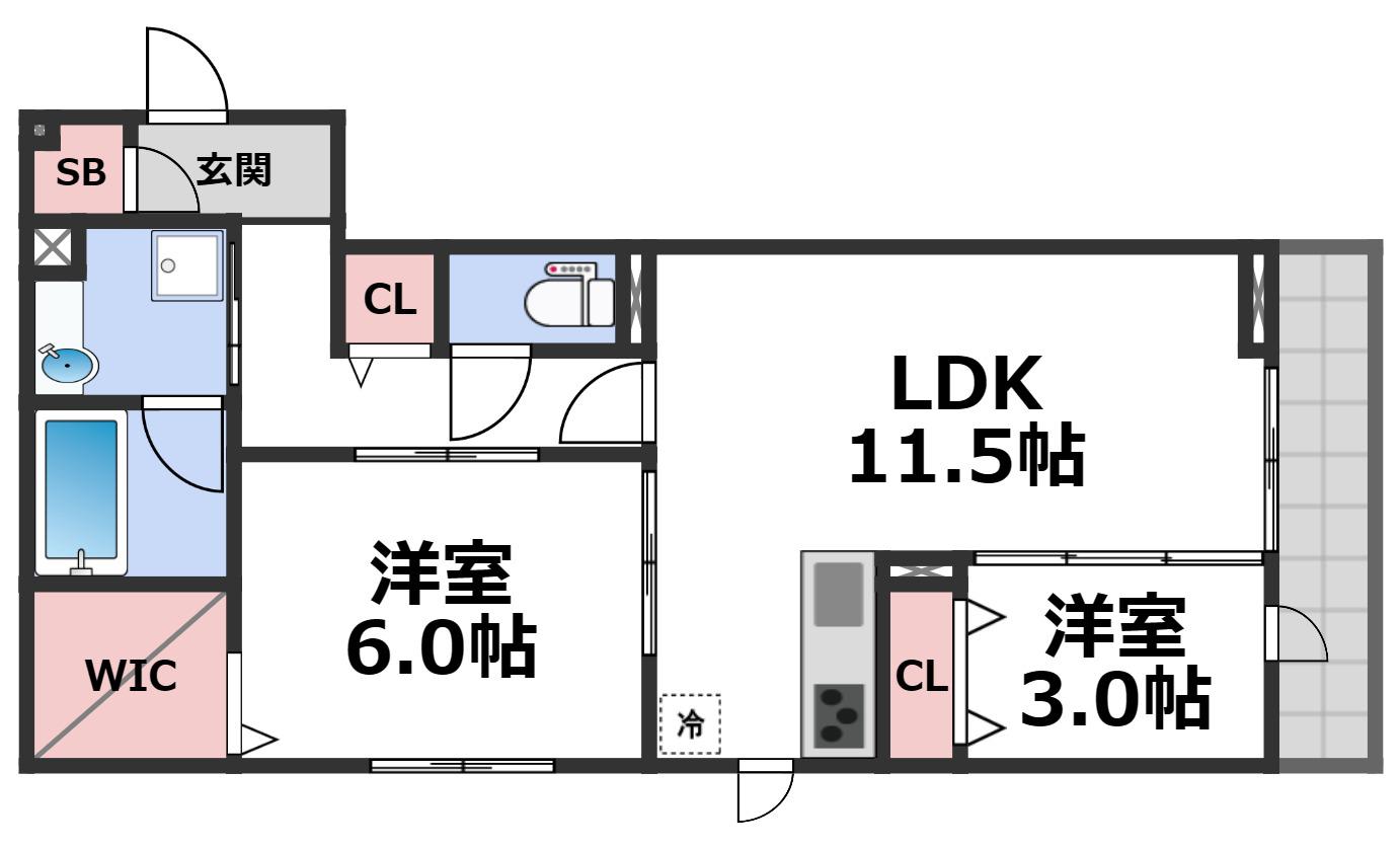 ラフィーネクローバー(2LDK/1階)の間取り写真