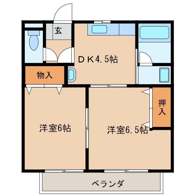 ひらのハイツ(2DK/1階)の間取り写真
