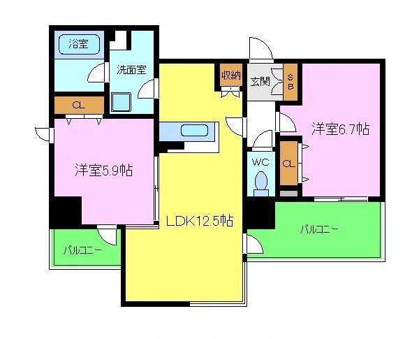 GROOVE堺東レジデンス(2LDK/7階)の間取り写真