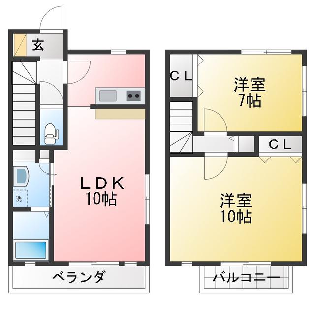 ヴェルデュールC棟(2LDK/1階)の間取り写真