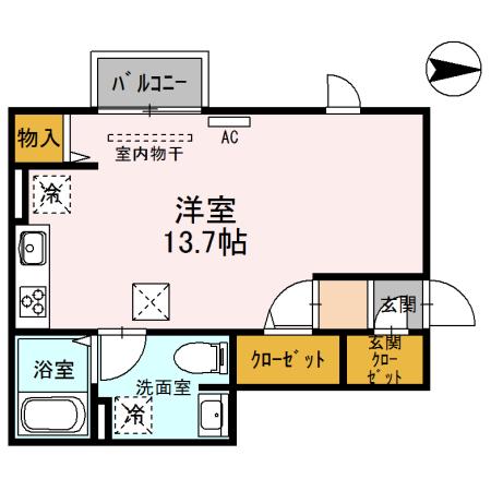GROWING(ワンルーム/1階)の間取り写真