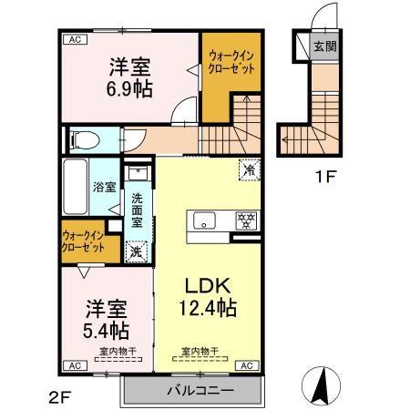 メテオール(2LDK/2階)の間取り写真