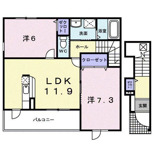 グリーン コート 杉III(2LDK/2階)の間取り写真