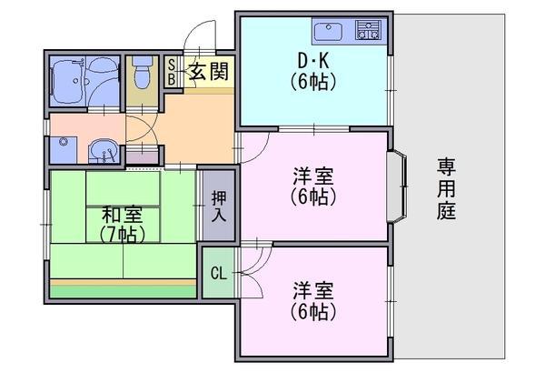 エクセレント滝川(3DK/1階)の間取り写真
