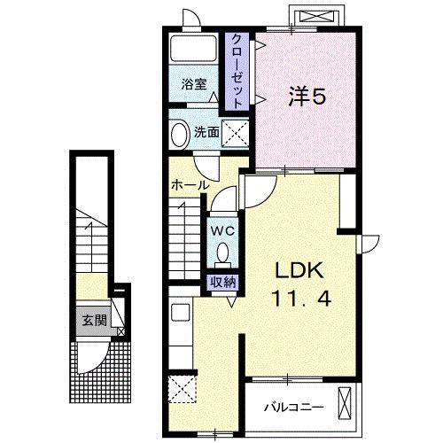 リヴァージュB(1LDK/2階)の間取り写真