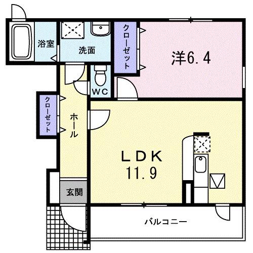 グロリオーサⅠ(1LDK/1階)の間取り写真