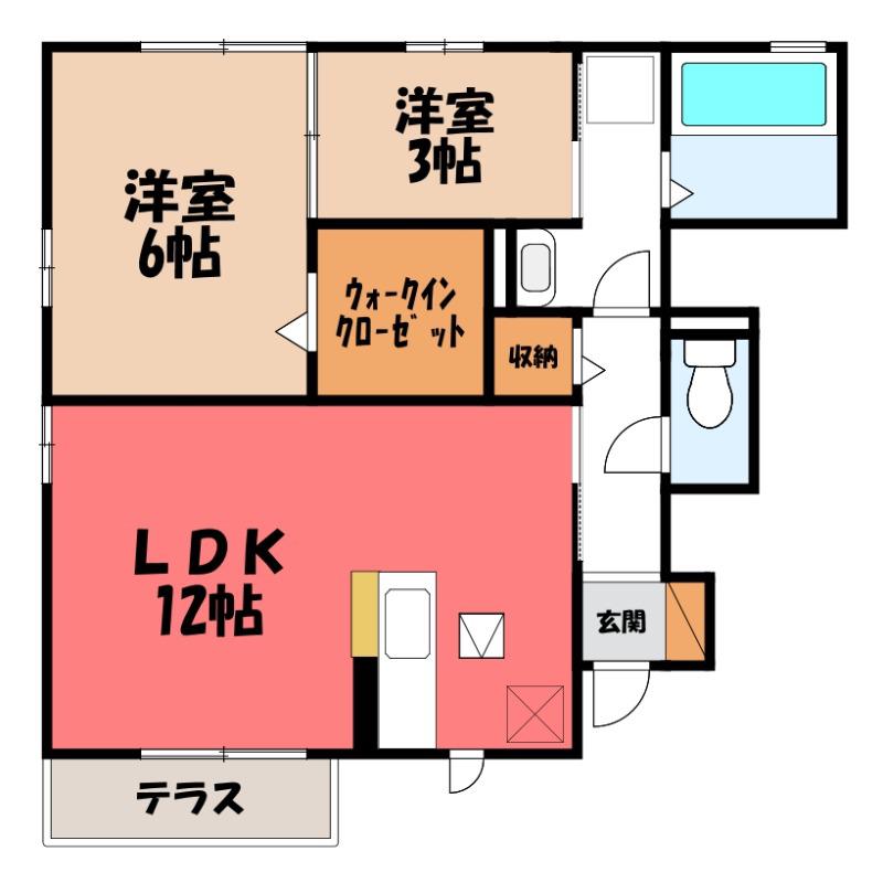 クレール富久 B(2LDK/1階)の間取り写真