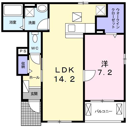 クリスタル フェンテ I(1LDK/1階)の間取り写真