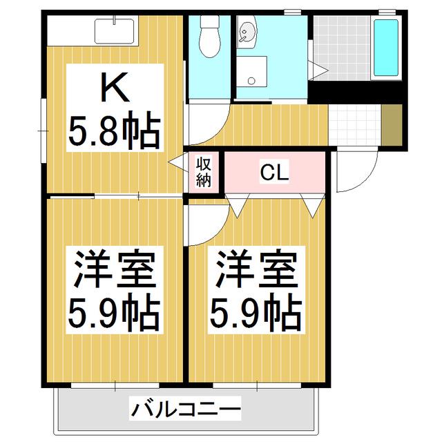 エトワール小林 A(2K/1階)の間取り写真