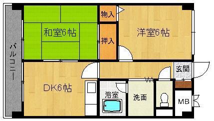 ウエストヒルズ(2DK/2階)の間取り写真