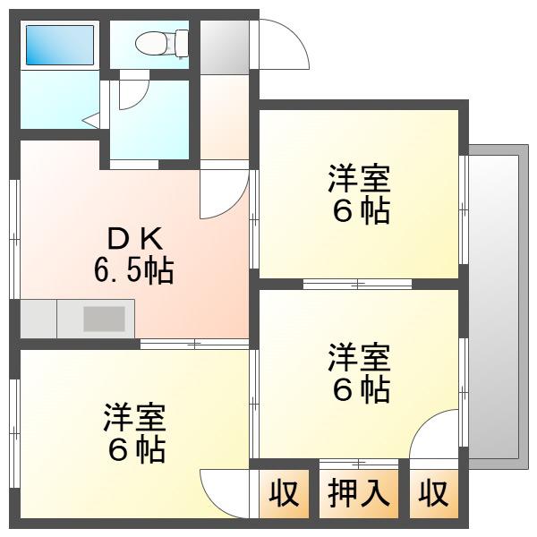 ハイマートラント藤B棟(3DK/2階)の間取り写真