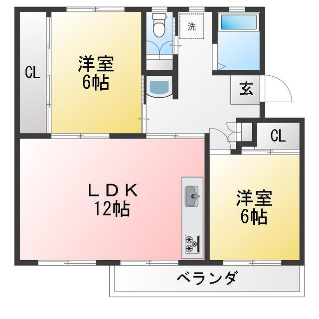 小金原団地7-1-12号棟(2LDK/4階)の間取り写真